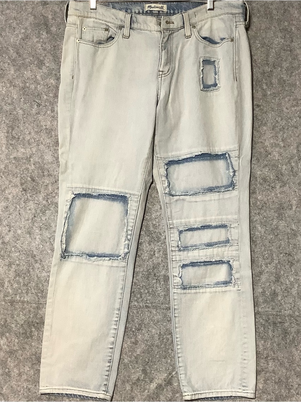 Madewell Light Blue Patchwork Boyjean Straight Slim Jeans